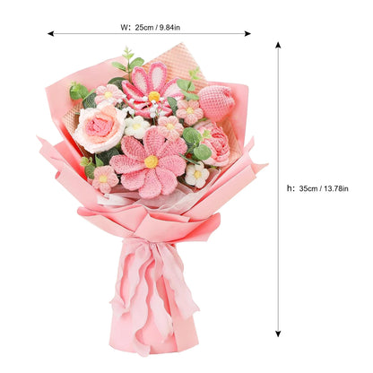 Handmade Crochet Pink Flowers Bouquet, Crochet Tulip Galsang Flower Bouquet for Woman, Mother, Valentines, Birthday, Graduation