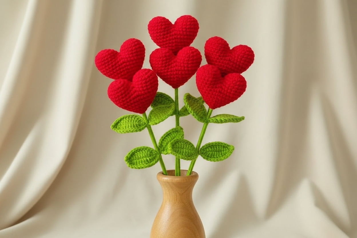 Fleur cœur éternelle au crochet – Bouquet d’amour Rosa Cocon